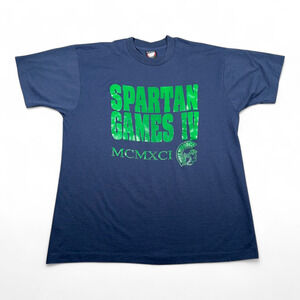 Vintage Michigan State University Shirt Adult LARGE Blue Spartan Games MSU 90s